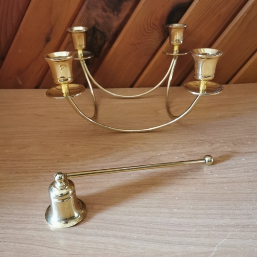 Brass Candelabra and Snuffer Set